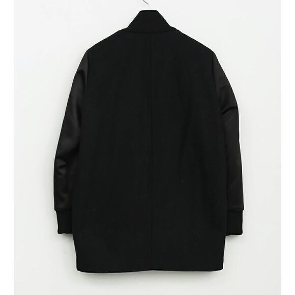 Maje Black Wool Blend & Satin Bomber Jacket - Picture 5 of 7